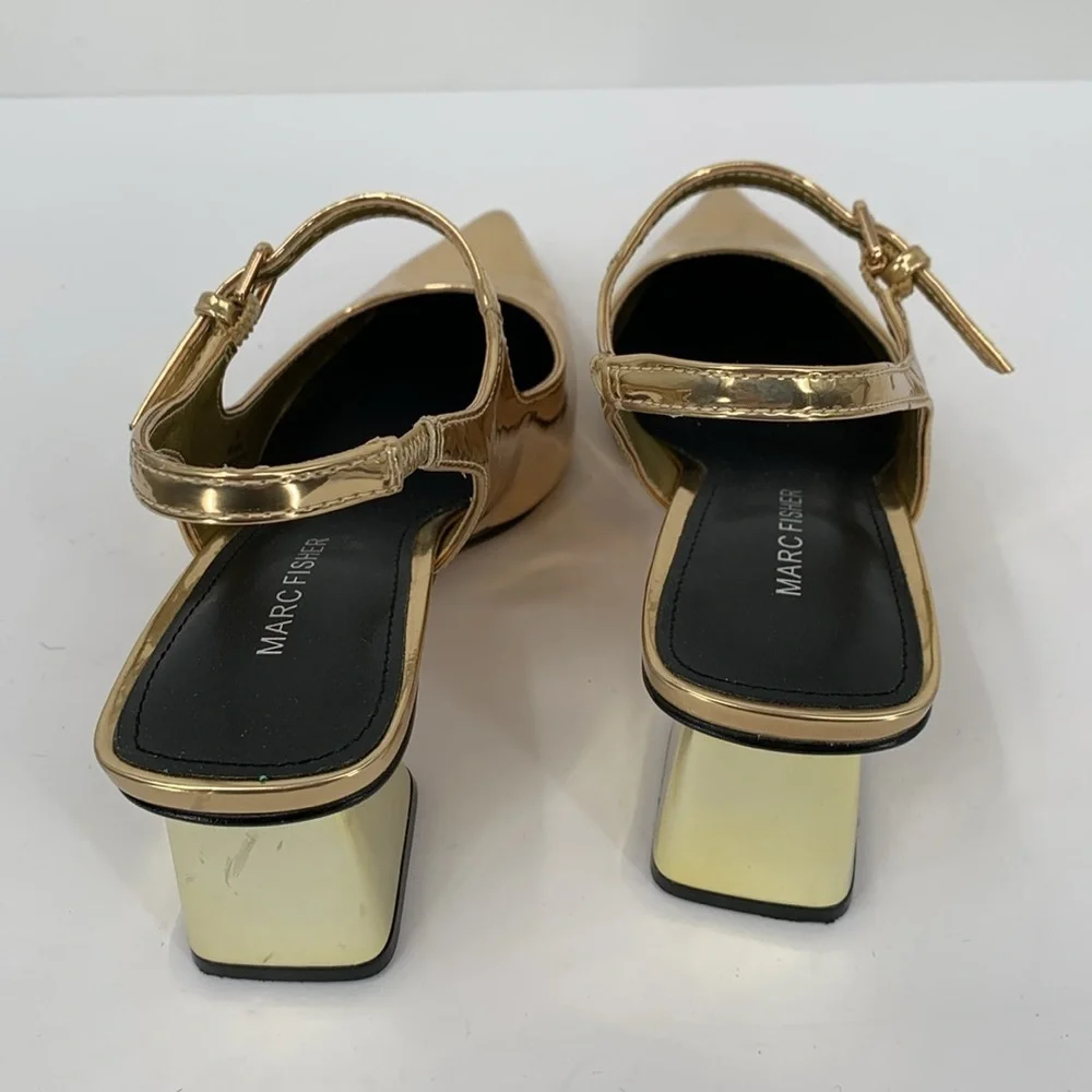 Marc Fisher Luminos slingback maryjane pump shoe mirror metallic strap gold 6